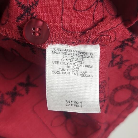 Embroidered Floral Linen Blend Button Down Top/ Shacket Women's Size 14P - Picture 5 of 10